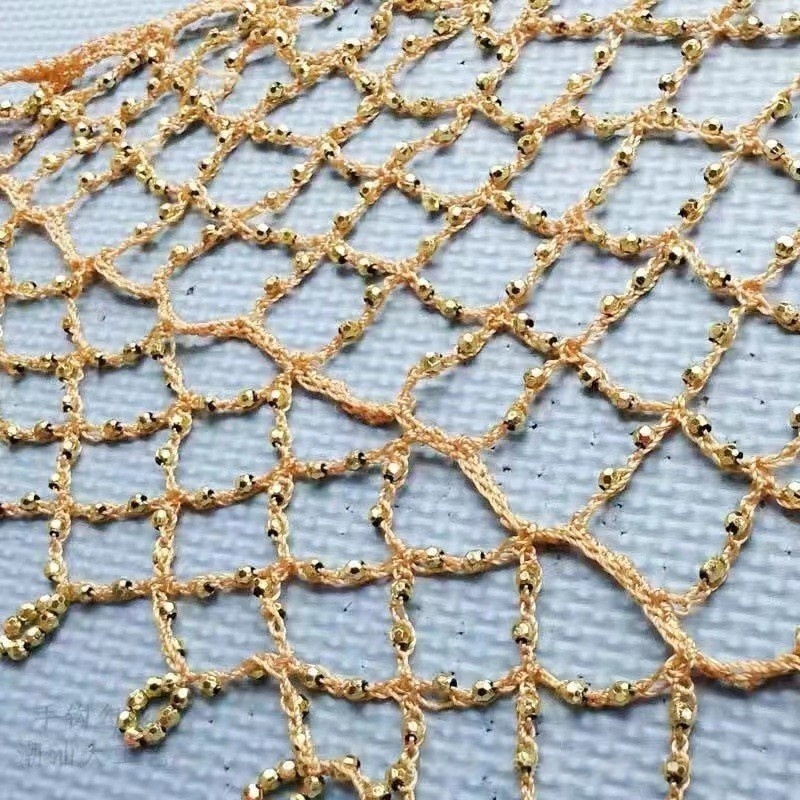 Womens Evening Shawl Wrap Gold Sequin Mesh Cape with Beaded Fringe